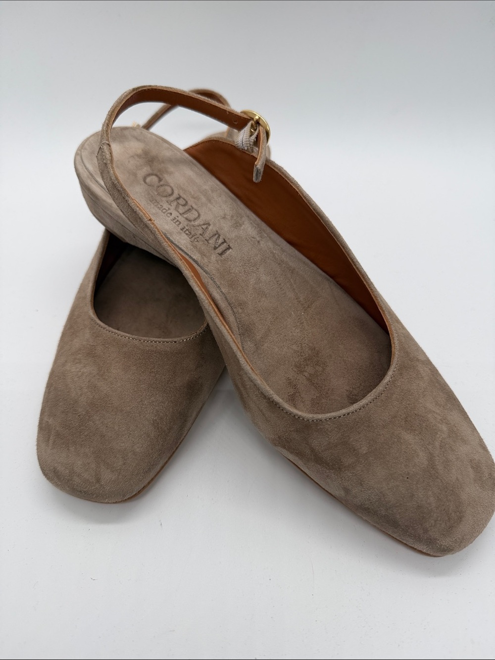 Cordani Taupe Suede Slingback‎ Loafers with Gold Buckle